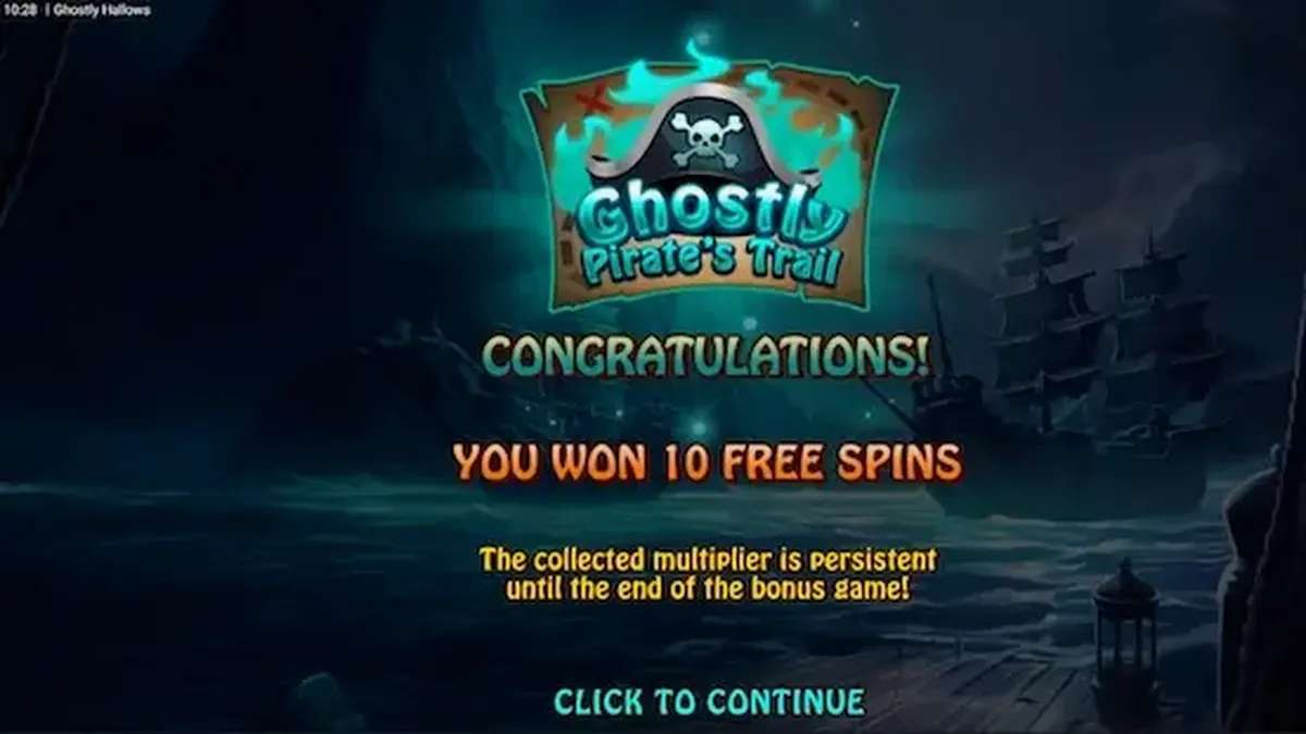 Tampilan visual slot Ghostly Hallows dengan tema kapal hantu dan bajak laut kerangka.