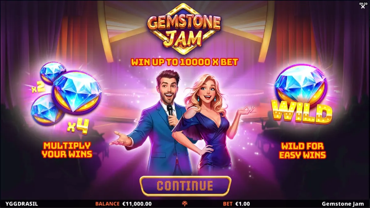 Tampilan visual slot Gemstone Jam dengan tema kuis TV yang mewah